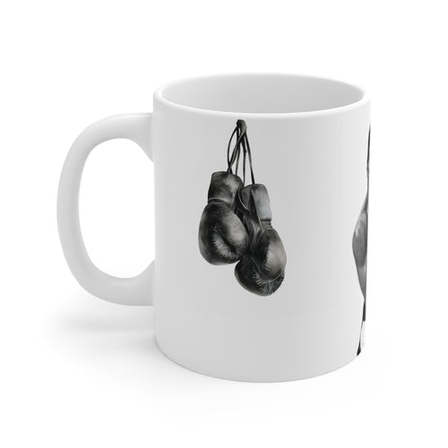Boxing Gloves 11oz Mug – Vintage Black & White Sports Coffee Cup