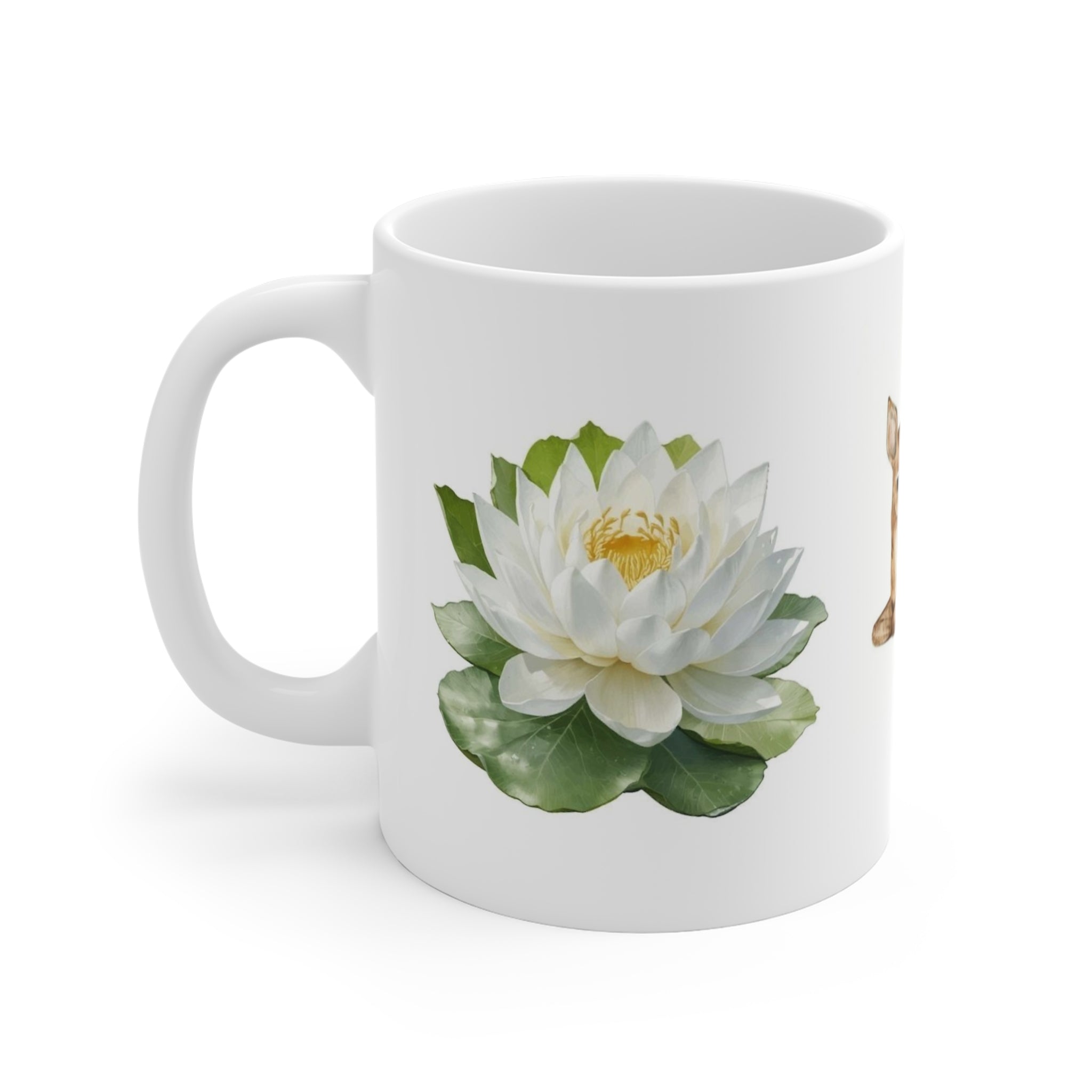 Watercolor Fawn & Lotus Flower Mug - Cute Woodland Coffee Cup