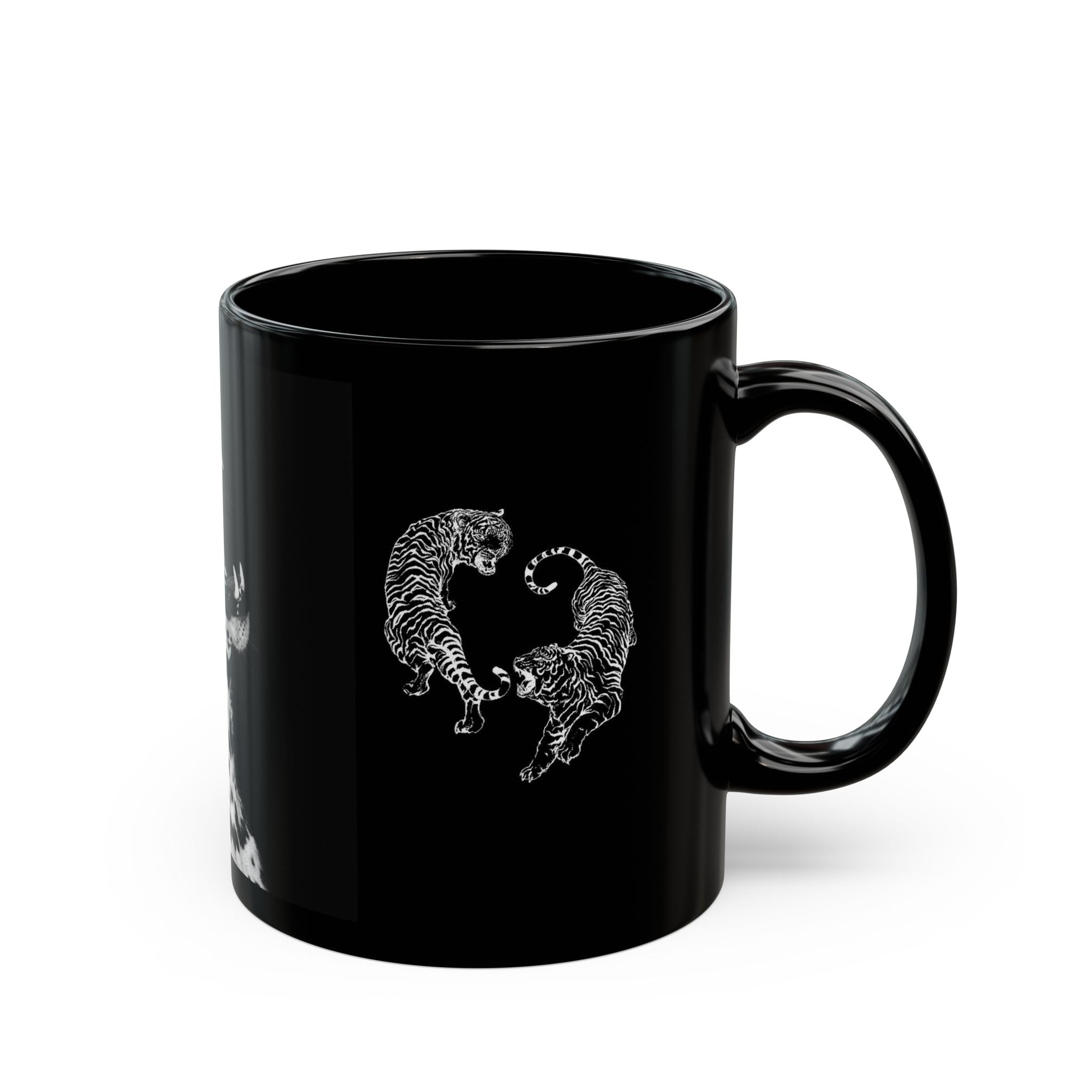 Roaring Leopard & Yin Yang Tigers Black Ceramic Mug (11oz/15oz)