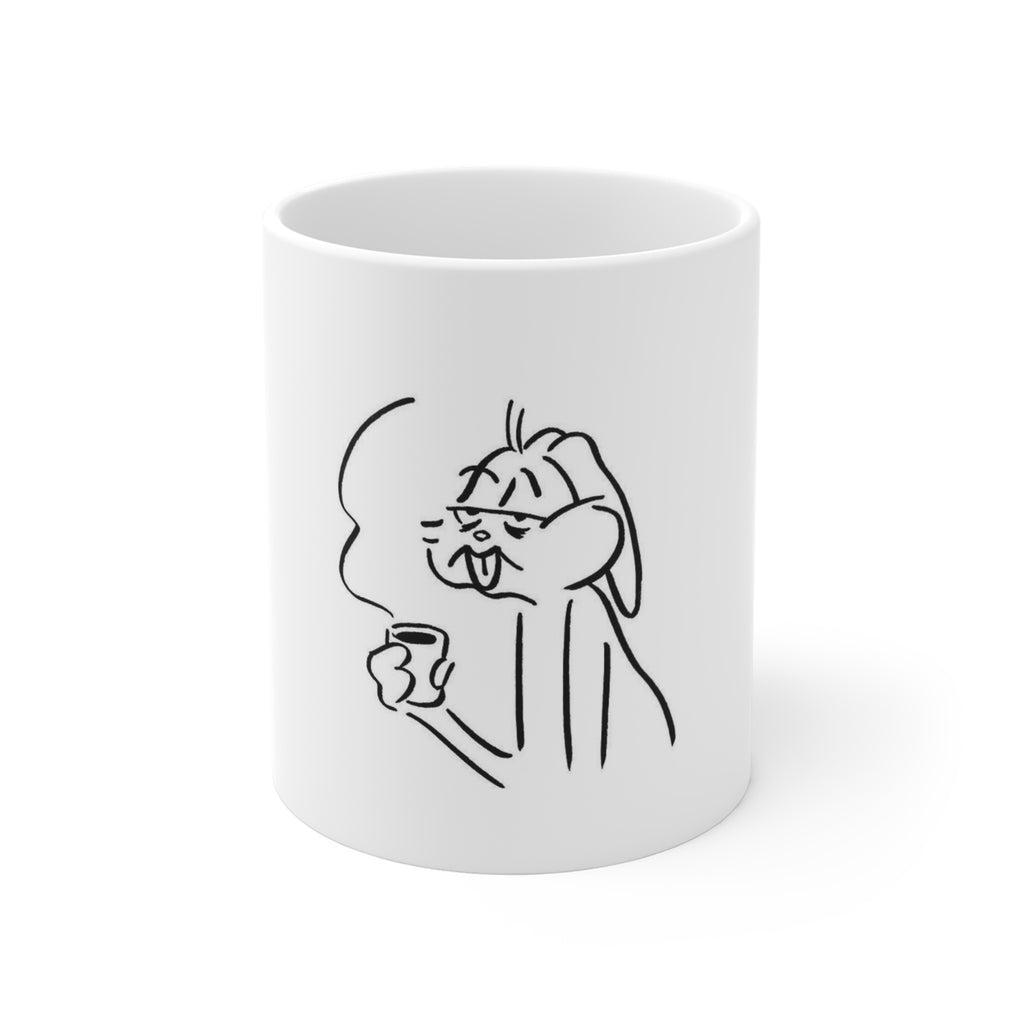 Coffee Bunny Line Art Mug — Funny Tired Rabbit Ceramic Coffee Cup
