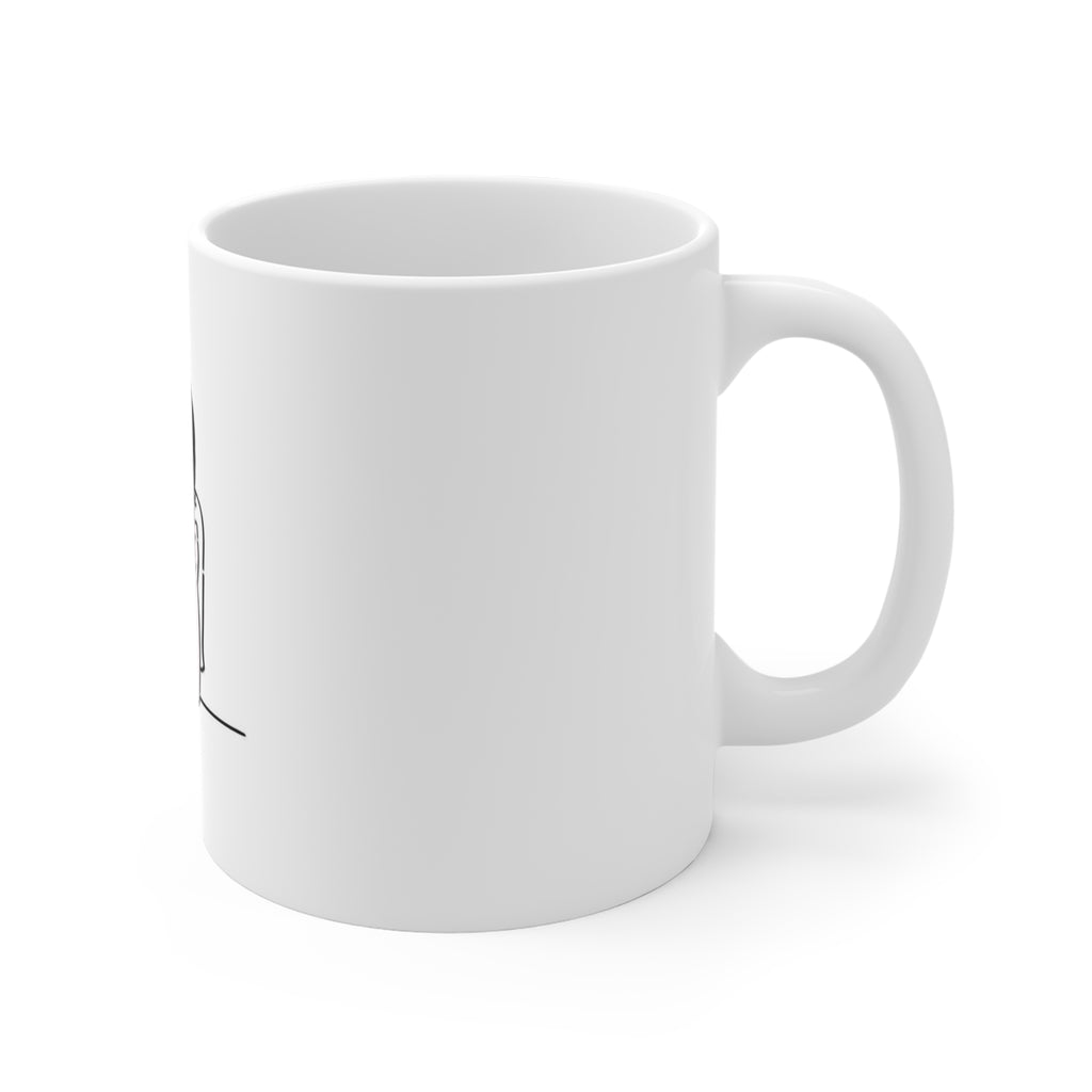 11oz Coffee Mug — Minimalist Illustration of Woman Sipping Coffee