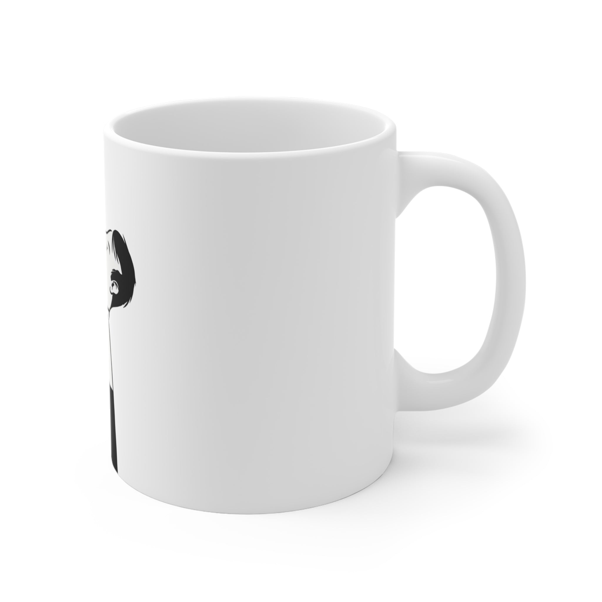 11oz Ceramic Mug — Minimalist Illustration of Person Drinking from Kettle